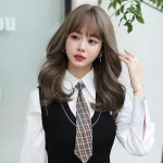 Linen brown gray sweet cool long curly hair,wig