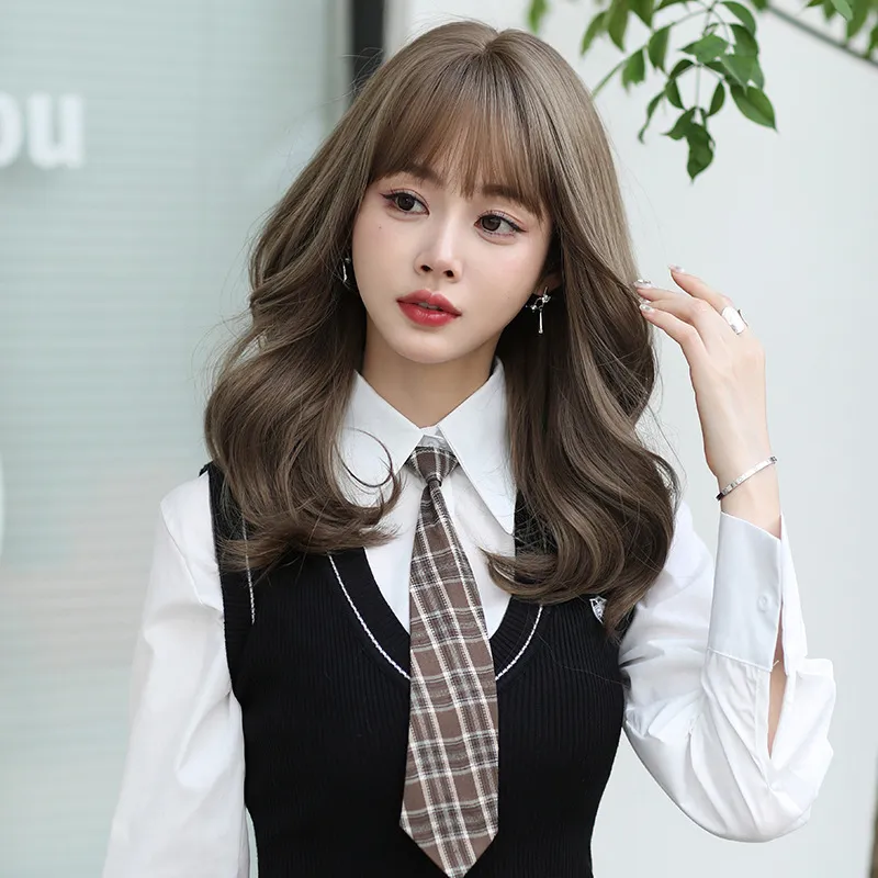 Linen brown gray sweet cool long curly hair,wig