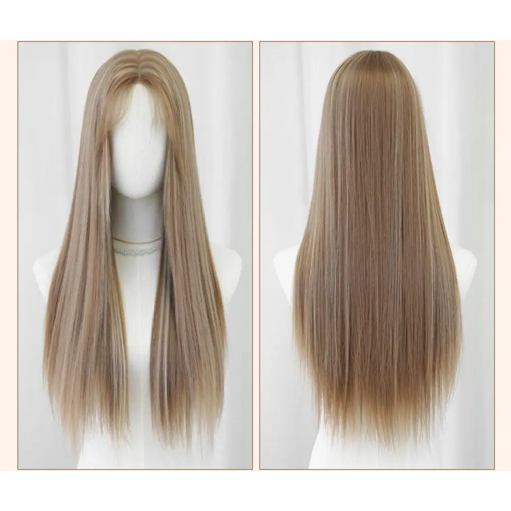 Linen Brown Pickled Medium Split Long Straight Hair,wig