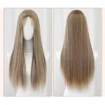 Linen Brown Pickled Medium Split Long Straight Hair,wig