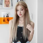 Linen Brown Pickled Medium Split Long Straight Hair,wig