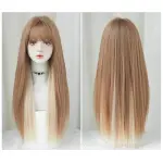 Malt light gold highlights long straight hair with bangs,wig