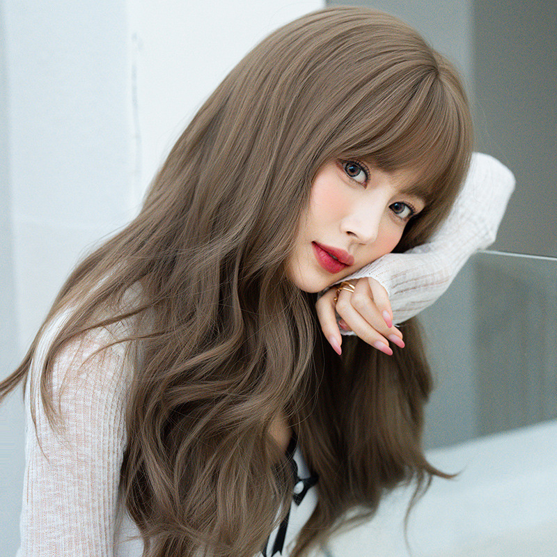 Mist tea light brown French style long curly hair,wig