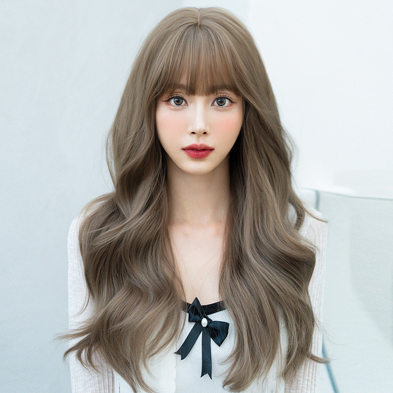 Mist tea light brown French style long curly hair,wig