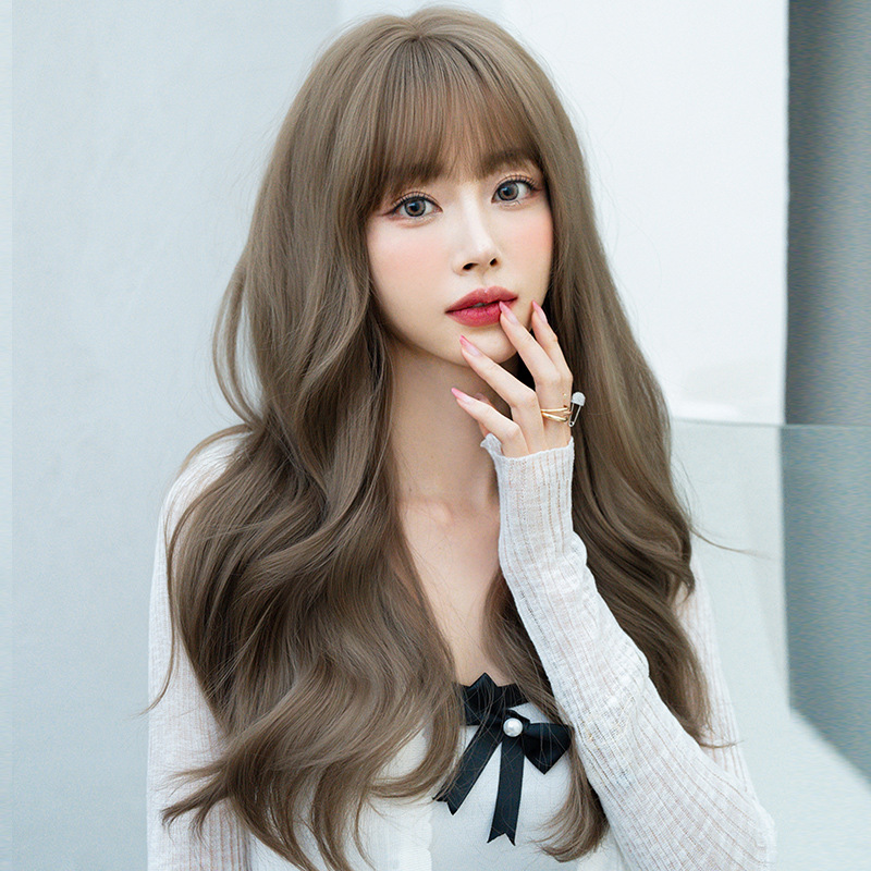 Mist tea light brown French style long curly hair,wig