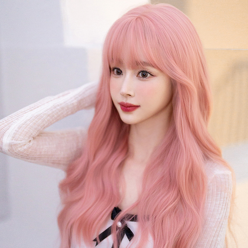Pink orange energetic girl with long curly hair,wig