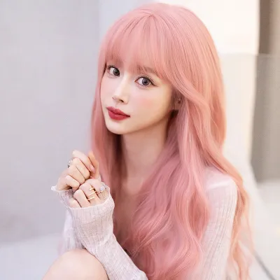 Pink orange energetic girl with long curly hair,wig 02