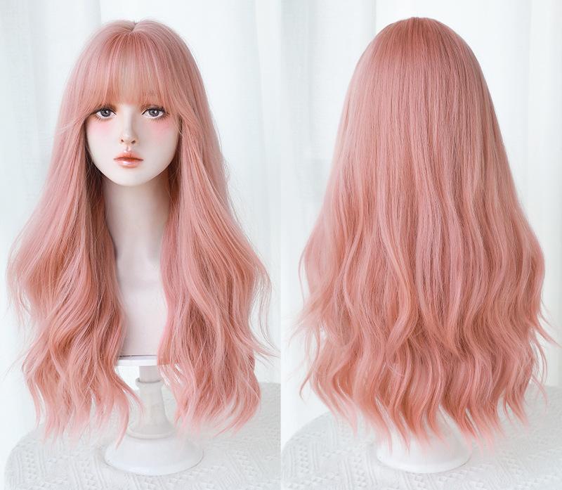 Pink orange energetic girl with long curly hair,wig