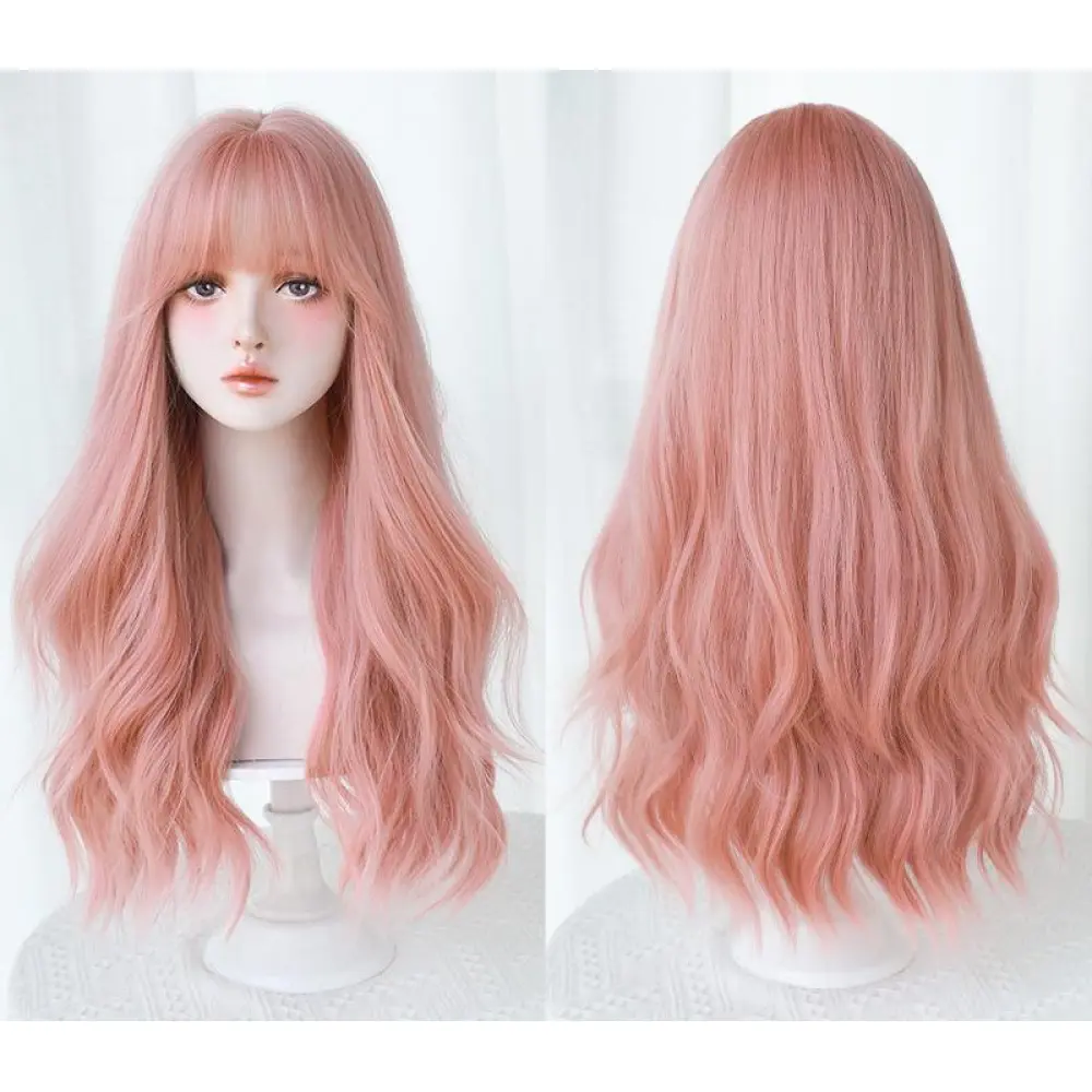 Pink orange energetic girl with long curly hair,wig