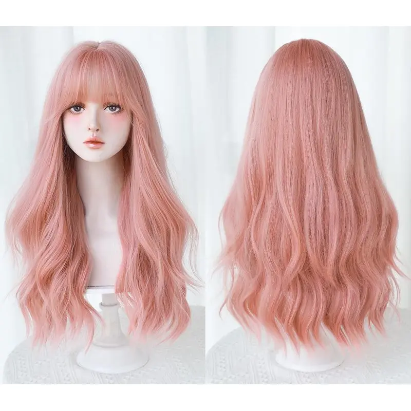 Pink orange energetic girl with long curly hair,wig