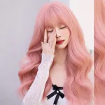 Pink orange energetic girl with long curly hair,wig