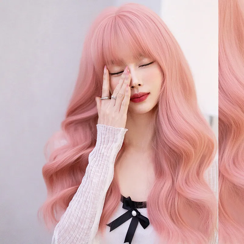 Pink orange energetic girl with long curly hair,wig