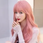 Pink orange energetic girl with long curly hair,wig