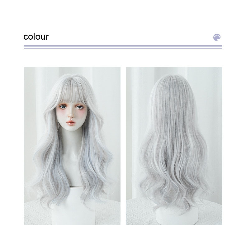 Silver blue pick color long curly headband with bangs,wig