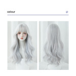 Silver blue pick color long curly headband with bangs,wig