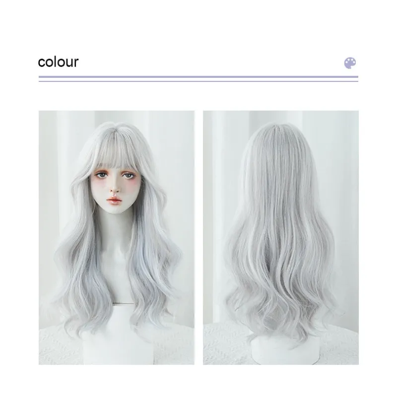 Silver blue pick color long curly headband with bangs,wig