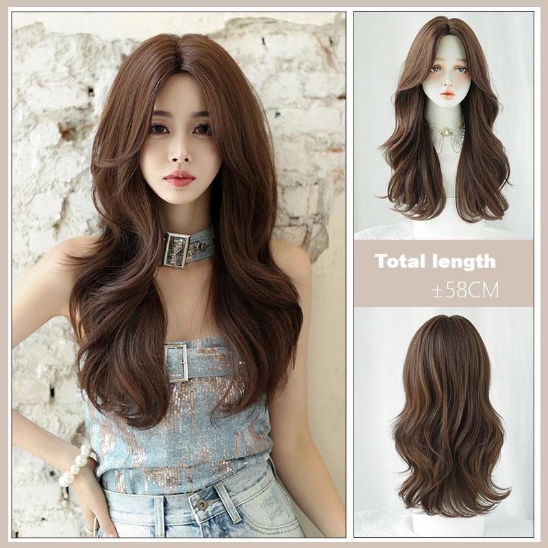 Sunset brown gentle long curly hair,wig