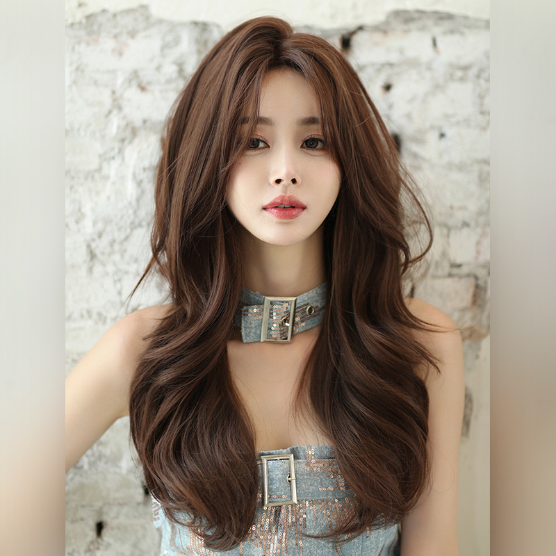 Sunset brown gentle long curly hair,wig