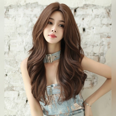 Sunset brown gentle long curly hair,wig 02