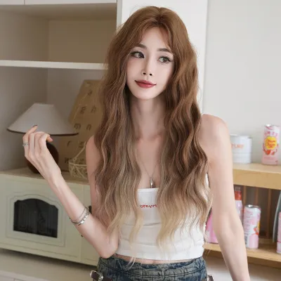 Water ripple dyed long curly hair,wig 01