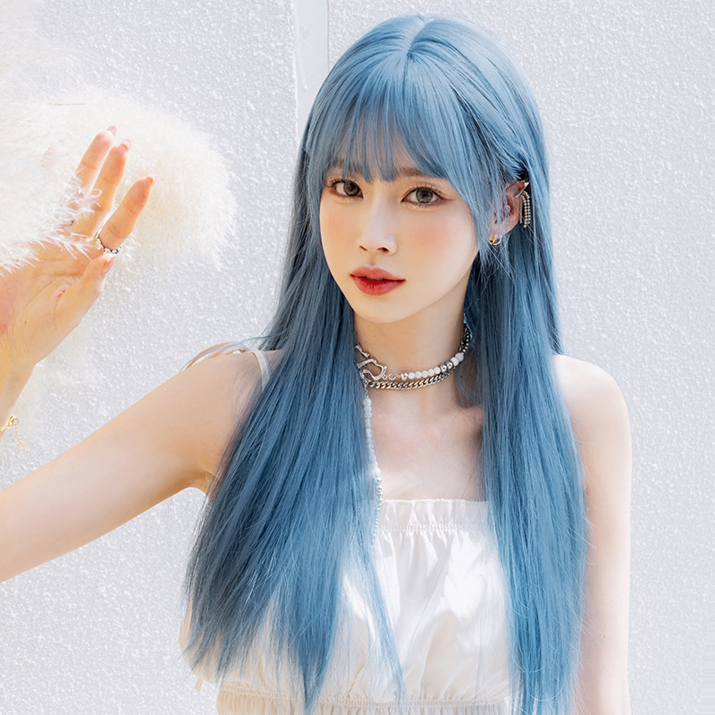 White Comic Mermaid Blue Long Straight Hair,wig