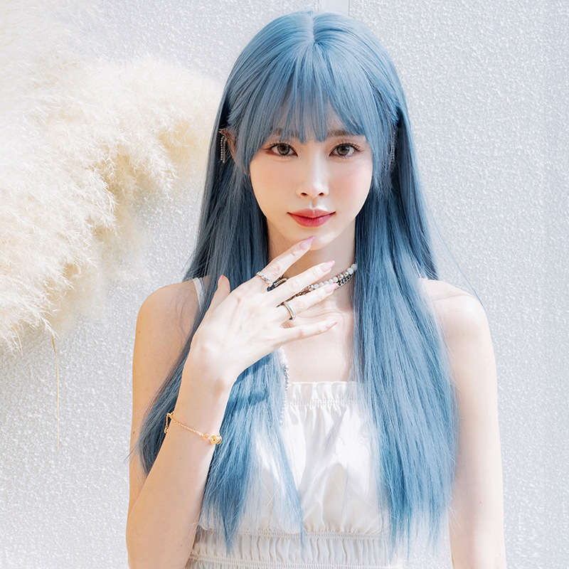 White Comic Mermaid Blue Long Straight Hair,wig