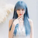 White Comic Mermaid Blue Long Straight Hair,wig