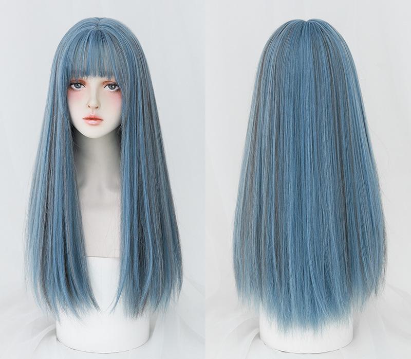White Comic Mermaid Blue Long Straight Hair,wig