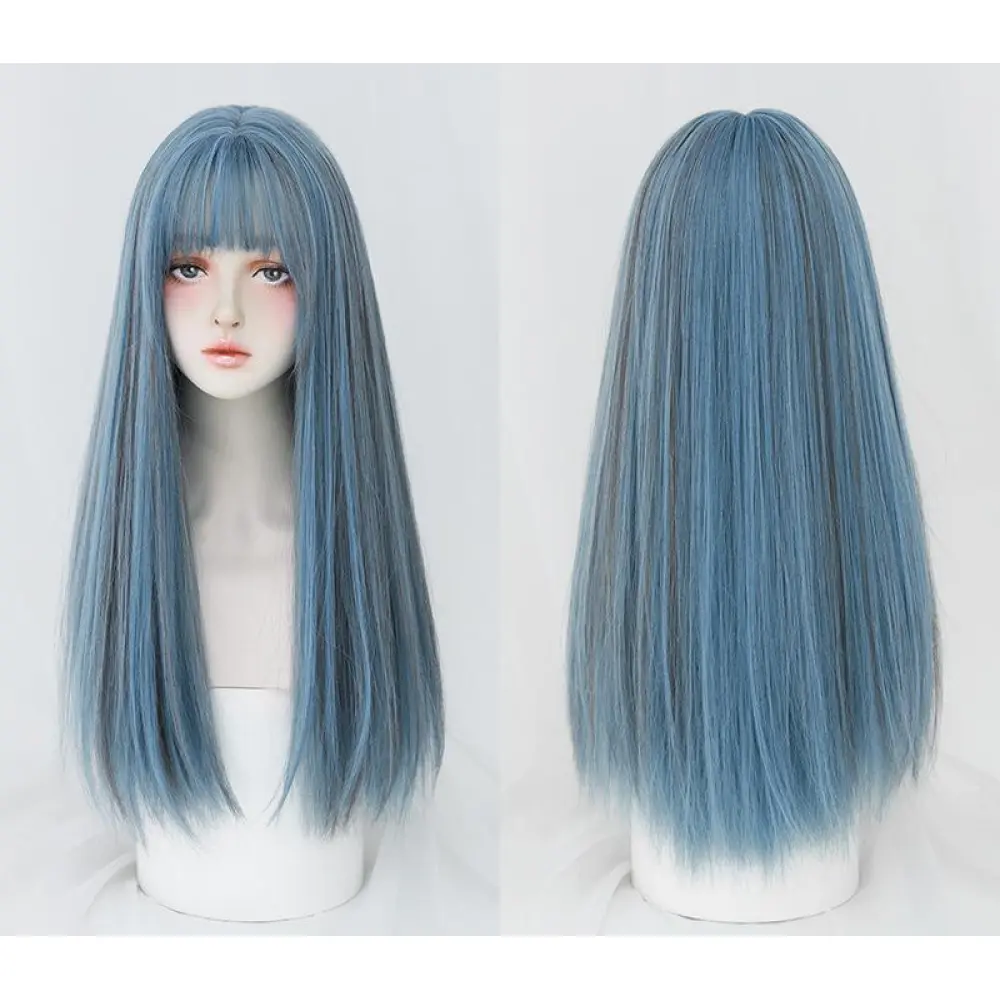 White Comic Mermaid Blue Long Straight Hair,wig