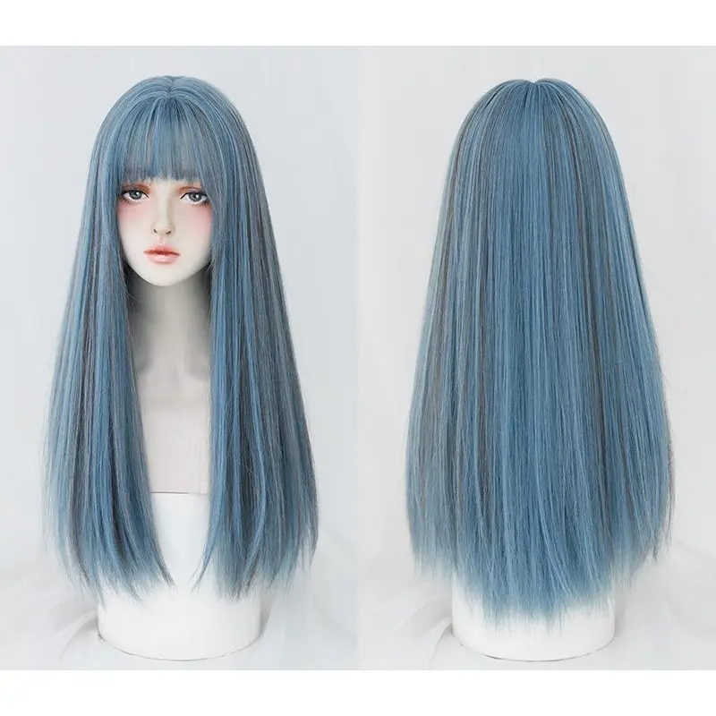 White Comic Mermaid Blue Long Straight Hair,wig