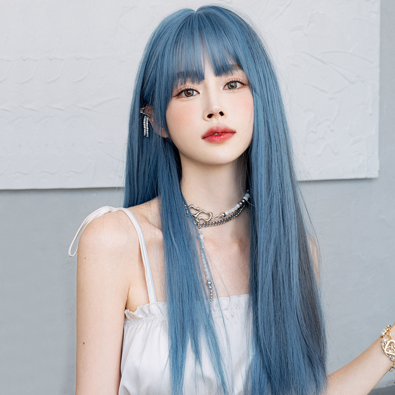 White Comic Mermaid Blue Long Straight Hair,wig