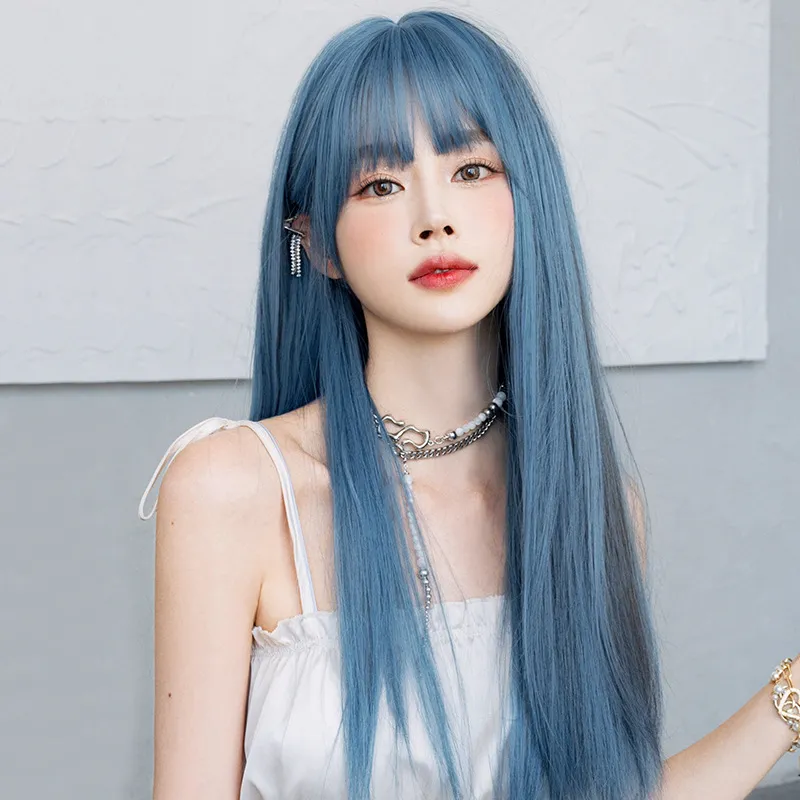 White Comic Mermaid Blue Long Straight Hair,wig
