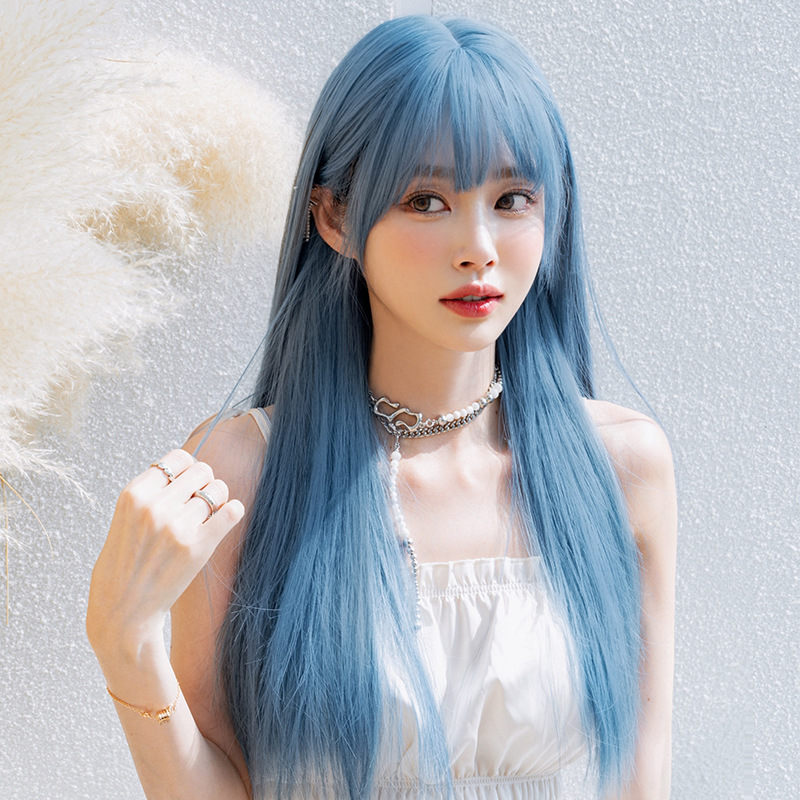 White Comic Mermaid Blue Long Straight Hair,wig