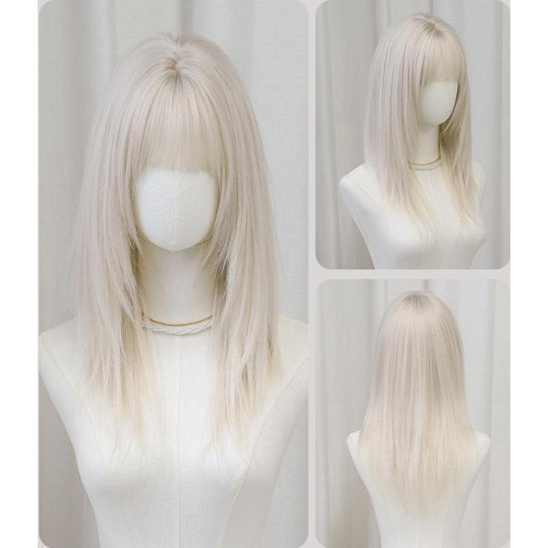 Girl group hair color silver white long straight hair,wig 