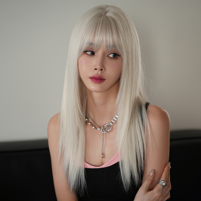 Girl group hair color silver white long straight hair,wig 