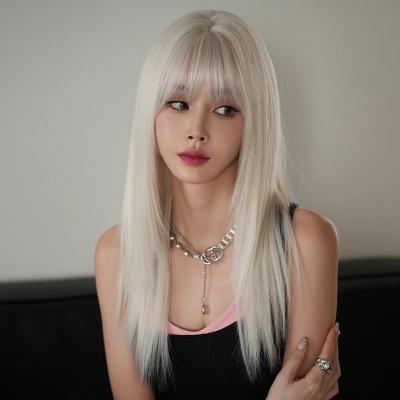 Girl group hair color silver white long straight hair,wig  01