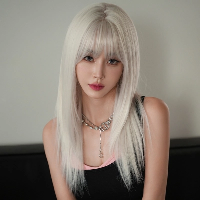 Girl group hair color silver white long straight hair,wig  02