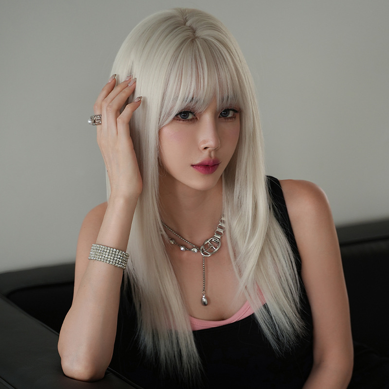 Girl group hair color silver white long straight hair,wig 