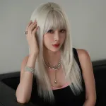 Girl group hair color silver white long straight hair,wig 