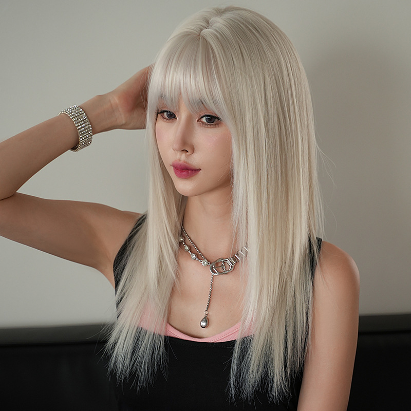 Girl group hair color silver white long straight hair,wig 