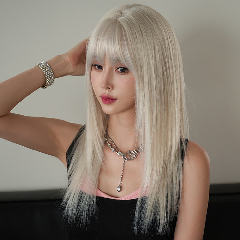 Girl group hair color silver white long straight hair,wig 