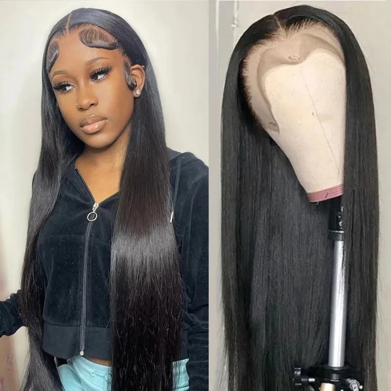 Real hair wig with lace hair cover in front, 9a straight hair texture, 150% density，human hair