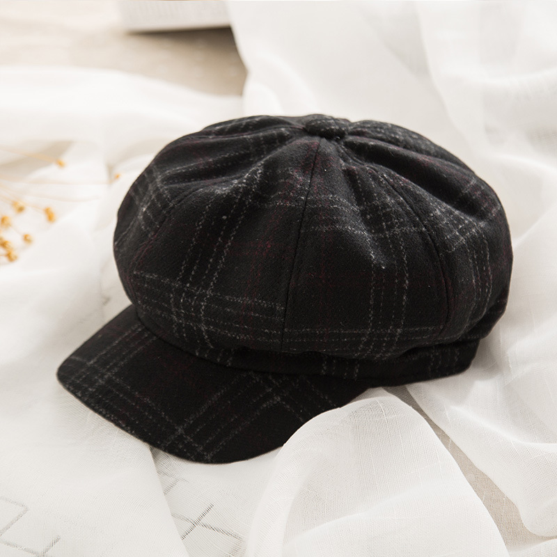 Japanese British Retro Plaid Octagonal Cap