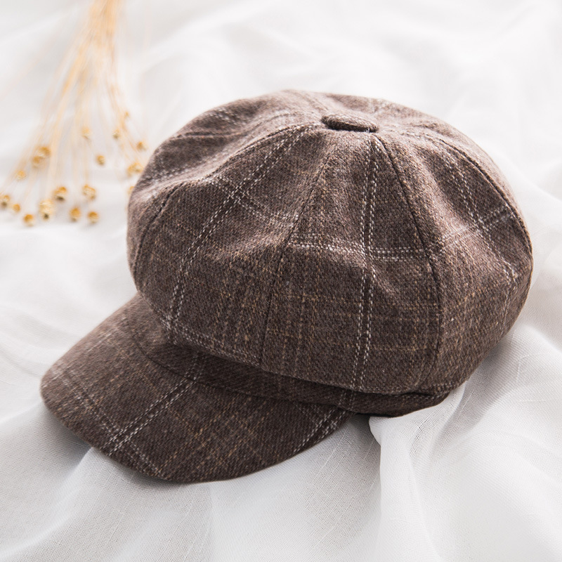 Japanese British Retro Plaid Octagonal Cap
