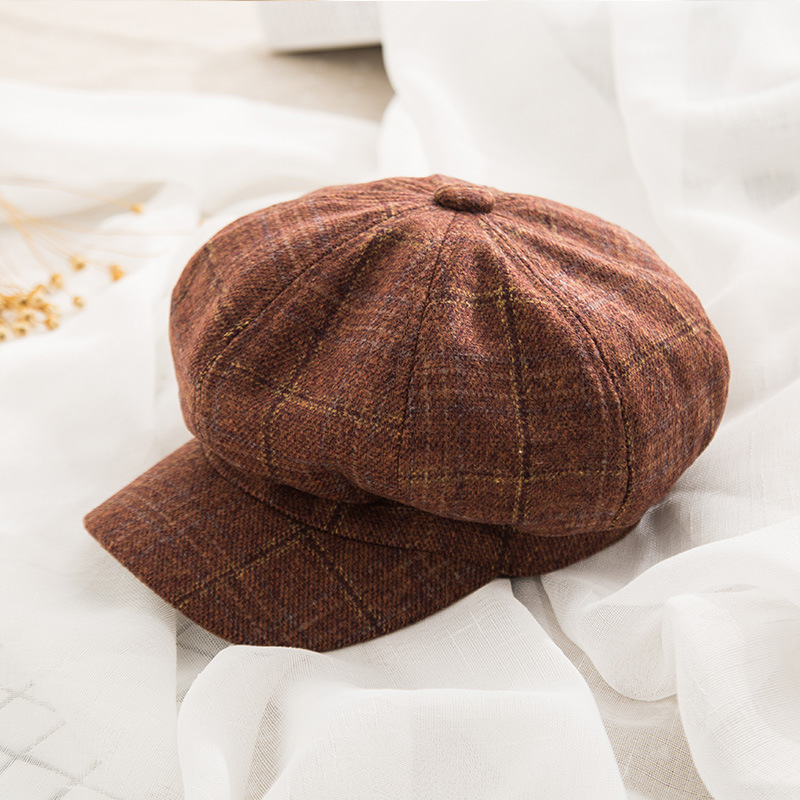 Japanese British Retro Plaid Octagonal Cap