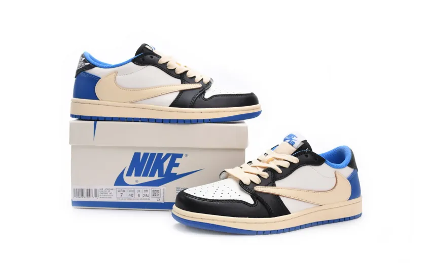 Reps StockX Shoes Travis Scott x Fragment Design x Air Jordan 1 Low Blue Black DM7866-140 ??