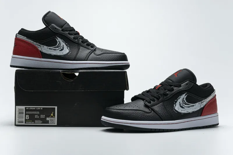 Reps StockX Shoes Air Jordan 1 Low Brushstroke Swoosh Black Red DA4659-001??