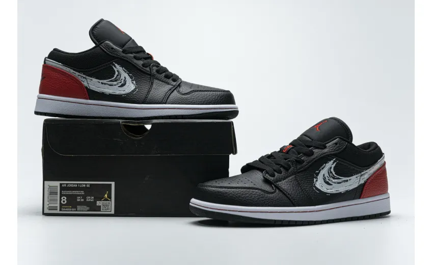 Reps StockX Shoes Air Jordan 1 Low Brushstroke Swoosh Black Red DA4659-001??