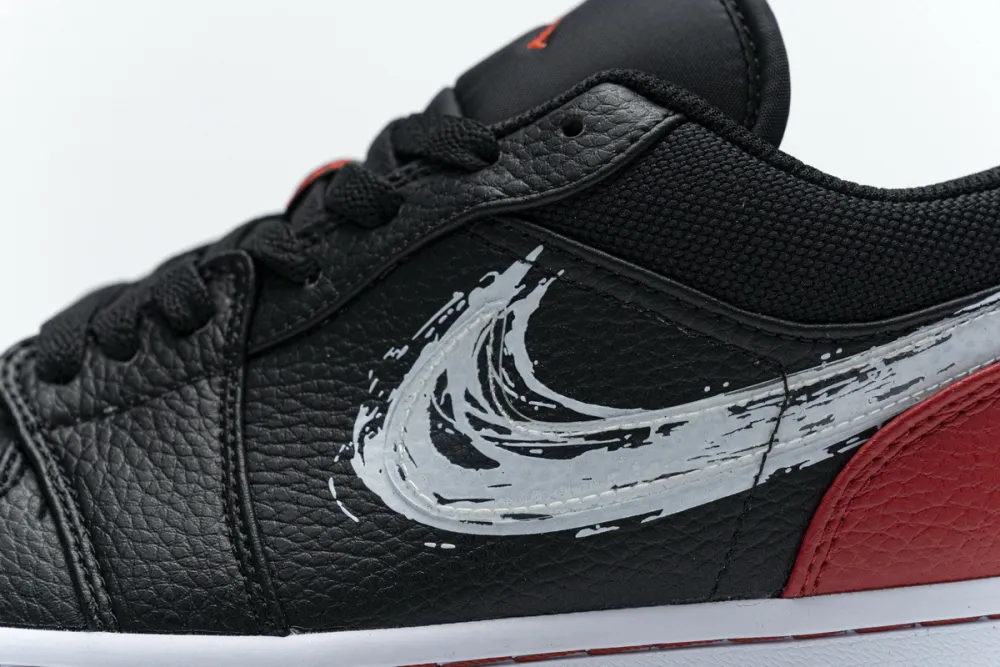 Reps StockX Shoes Air Jordan 1 Low Brushstroke Swoosh Black Red DA4659-001??