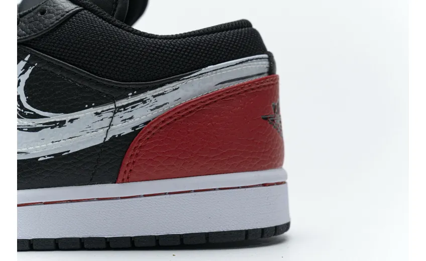 Reps StockX Shoes Air Jordan 1 Low Brushstroke Swoosh Black Red DA4659-001??